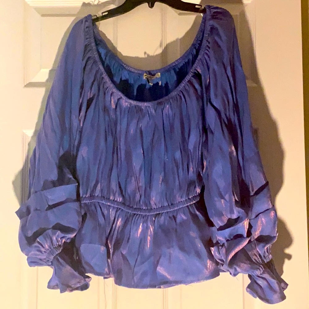 shimmer blouse purple blue stretchy material